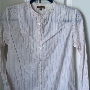 White Button down with subtle shimmer stripes